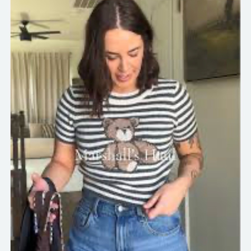Freshman Black & White Striped Teddy Knit Top